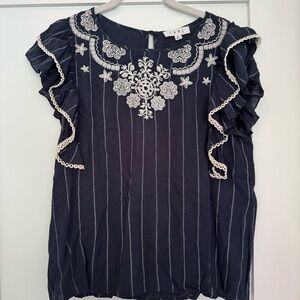 THML Navy Embroidered Top